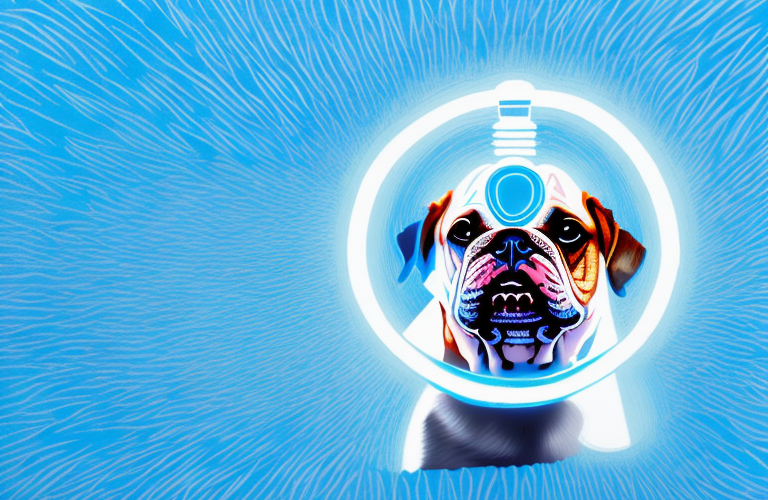 A dog surrounded by a halo of blue light