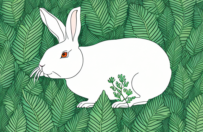 A rabbit eating fenugreek leaves