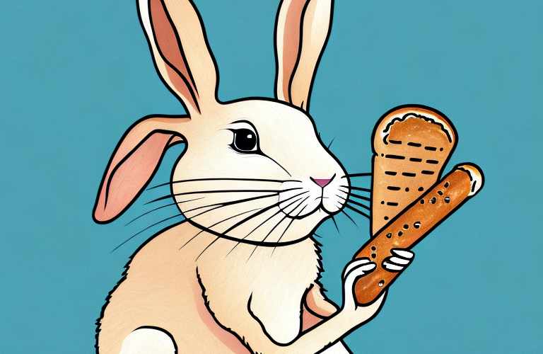 A rabbit eating a baguette