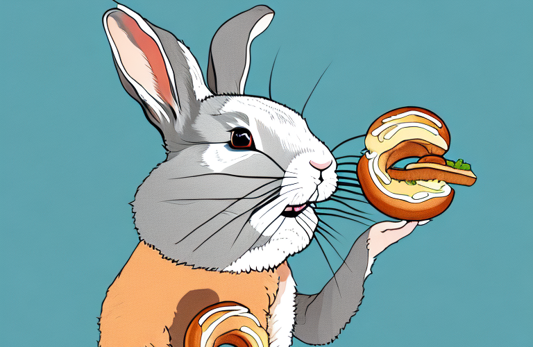 A rabbit eating a bagel