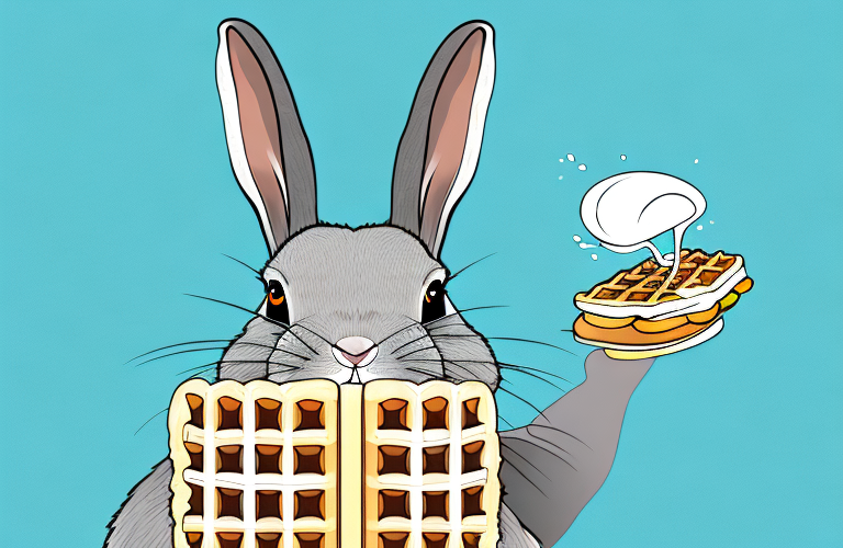 A rabbit eating a waffle