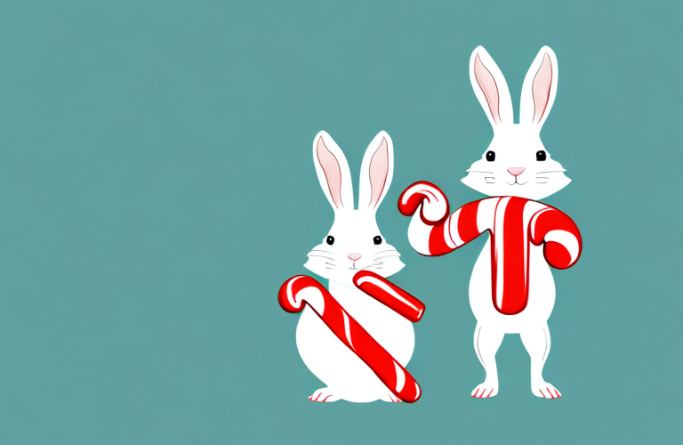 A rabbit holding a candy cane