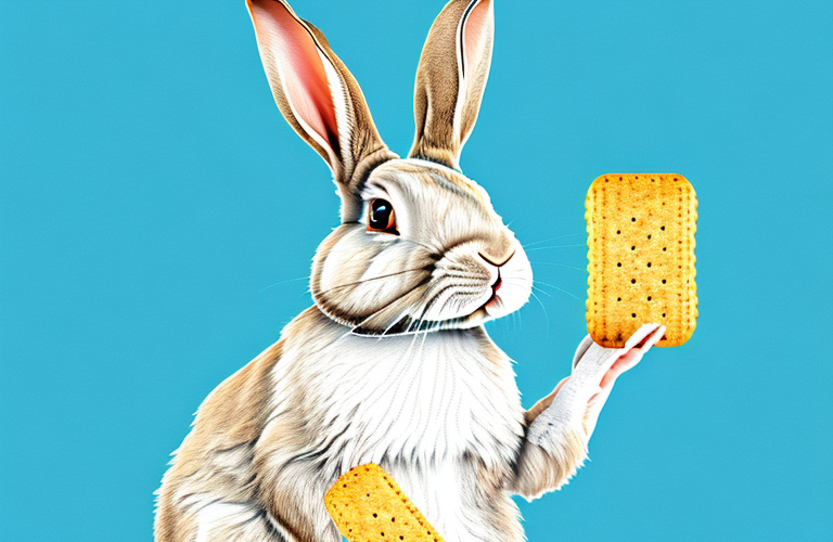 A rabbit holding a ritz cracker