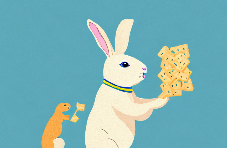A rabbit eating animal crackers