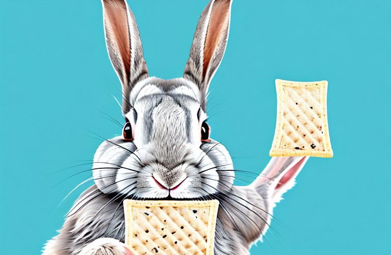 A rabbit eating a saltine cracker