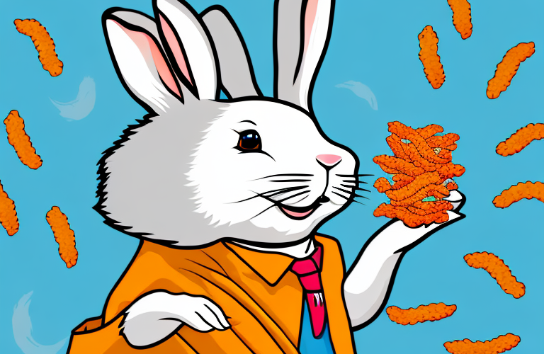 A rabbit happily munching on a bag of hot cheetos