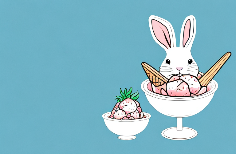 A rabbit enjoying a bowl of strawberry ice cream