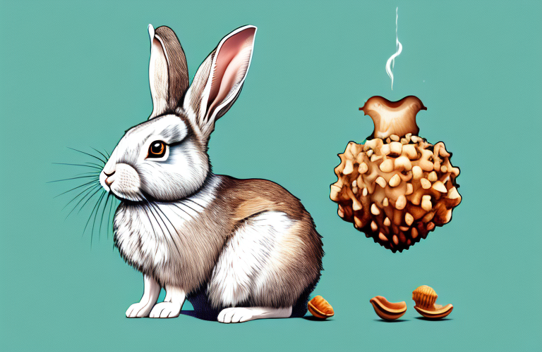 A rabbit eating an acorn