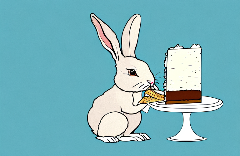 A rabbit eating a piece of cheesecake