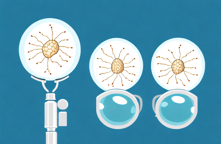 A pair of testicles with a magnifying glass above them
