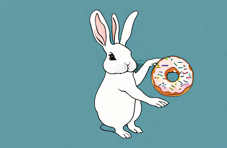 A rabbit holding a donut