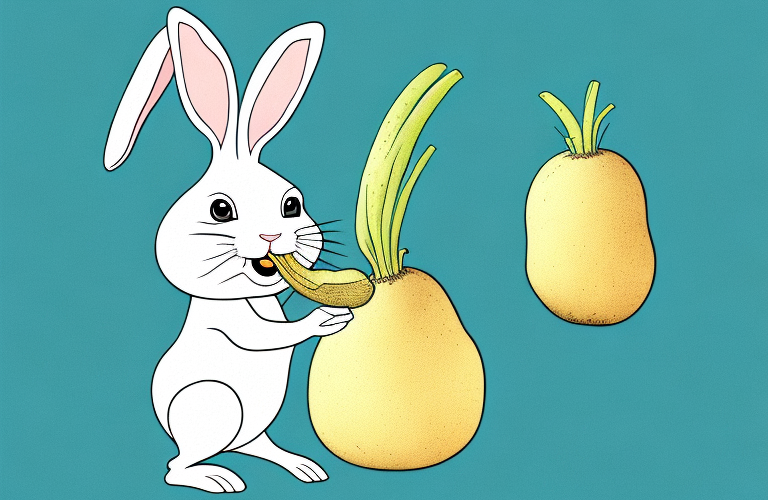 A rabbit eating a jicama