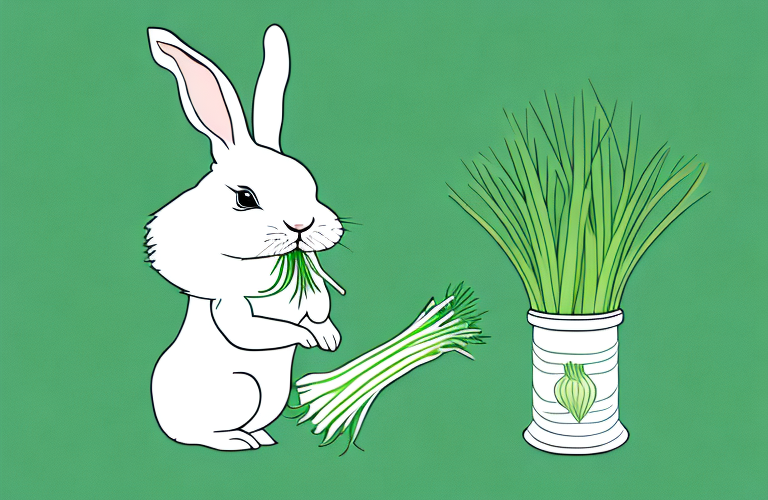 A rabbit eating a green onion