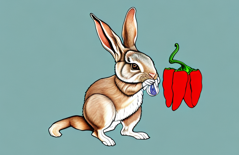 A rabbit eating a chili pepper