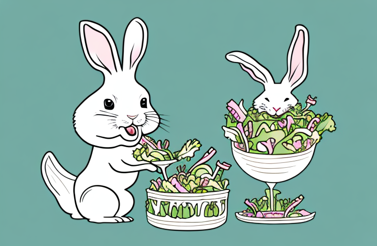 A rabbit eating a salad