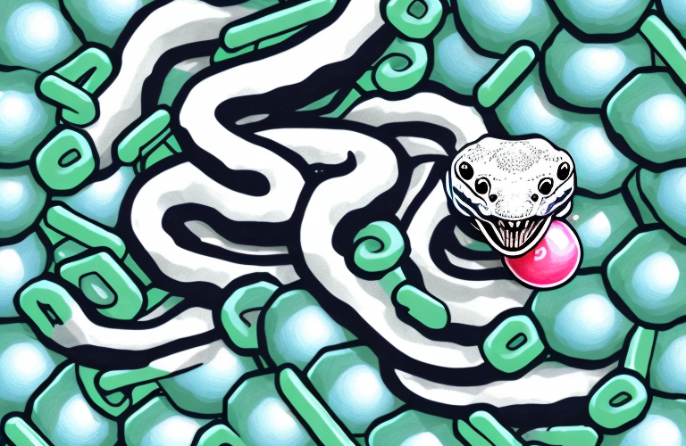 A ball python eating gum