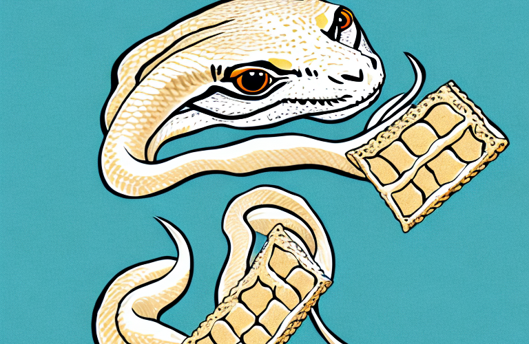 A ball python eating a saltine cracker