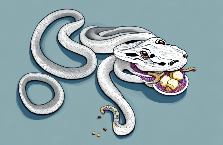 A ball python eating an animal cracker