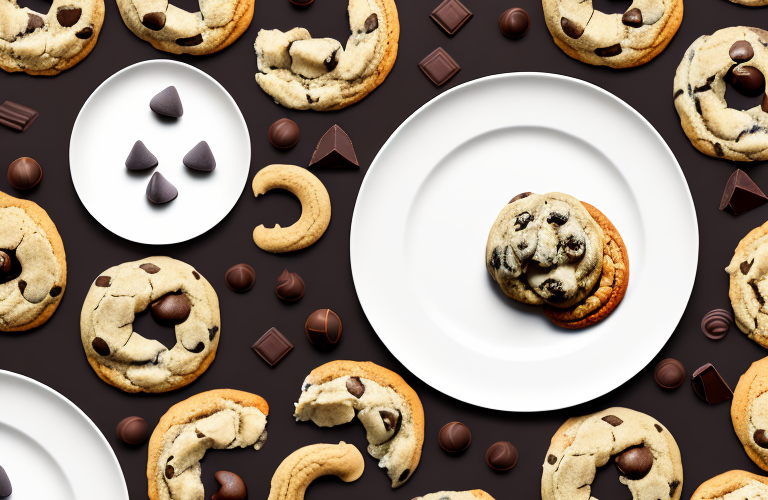 A ball python curled up around a plate of chocolate chip cookies