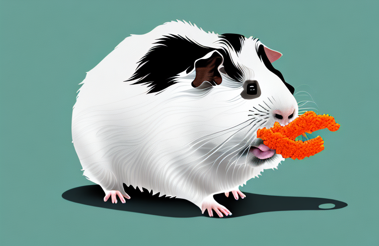 A guinea pig eating a cheeto