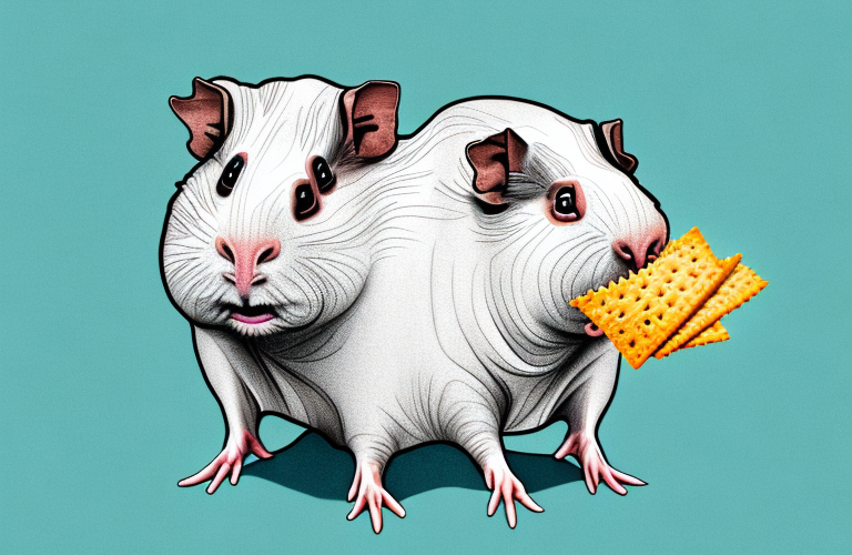 A hairless guinea pig eating cheez its