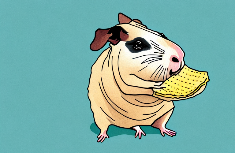 A hairless guinea pig eating a corn tortilla