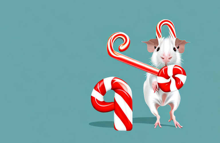 A hairless guinea pig holding a candy cane
