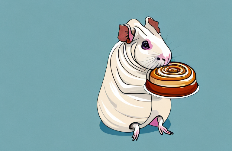 A hairless guinea pig eating a cinnamon roll