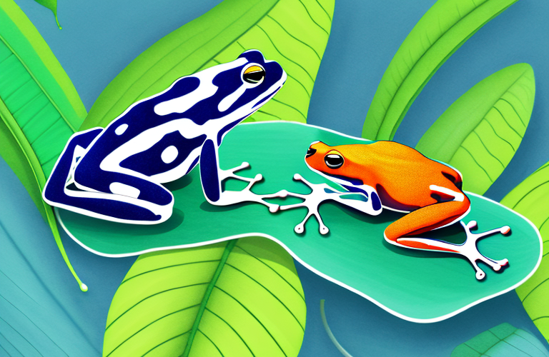 A colorful dart frog sitting on a leaf in its natural habitat