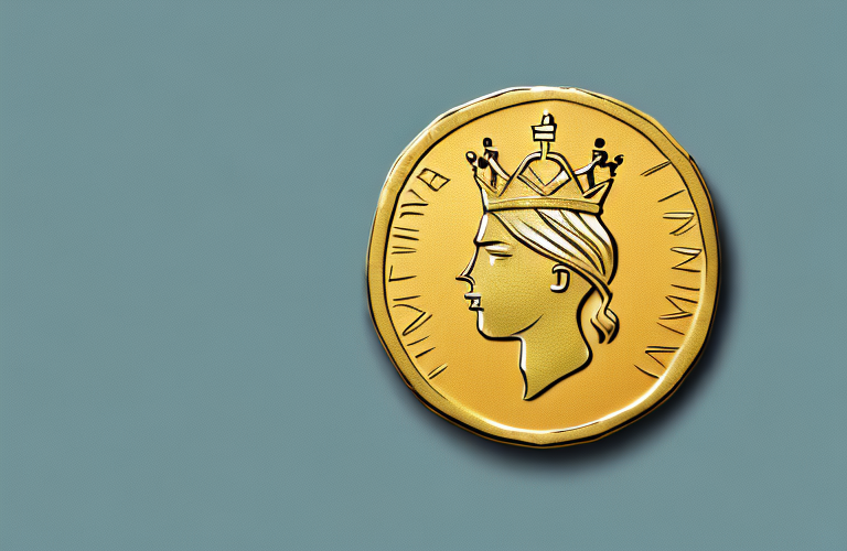 A gold coin with a crown on it