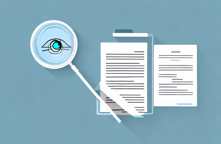 A stack of documents with a magnifying glass hovering over them