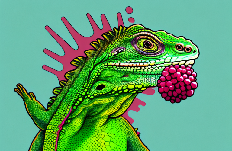 A green iguana eating a lingonberry