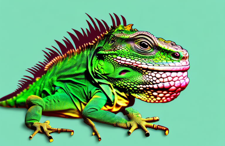 A green iguana eating mulberries