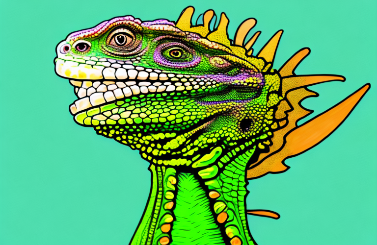 A green iguana eating okra