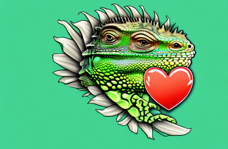 A green iguana eating a heart of palm