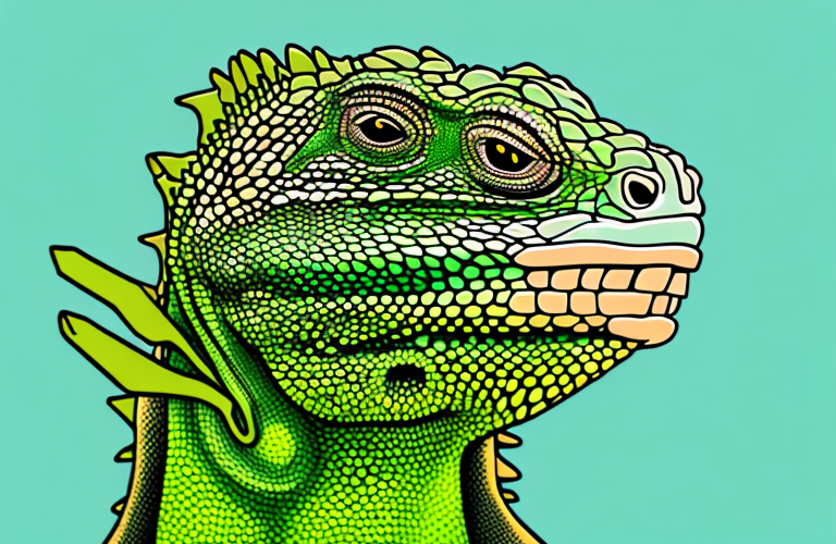 A green iguana eating lemongrass