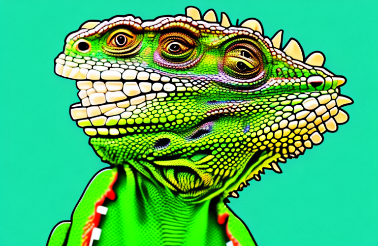 A green iguana eating horseradish