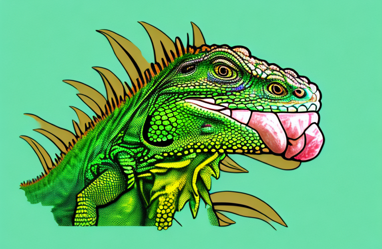 A green iguana eating millet
