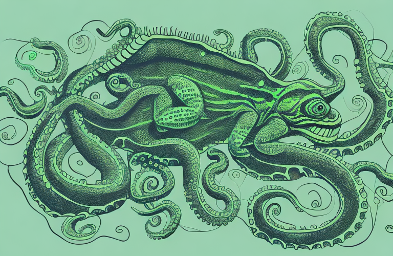 A green iguana eating an octopus