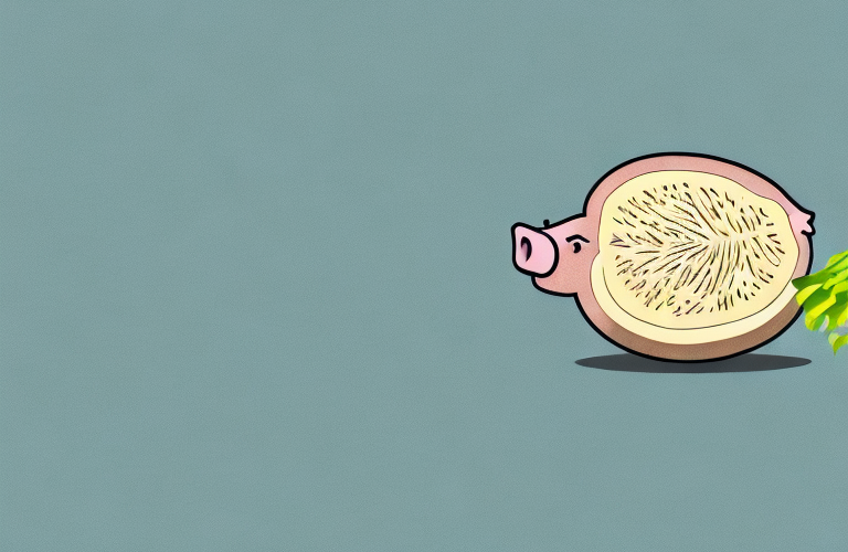A pig eating a breadfruit