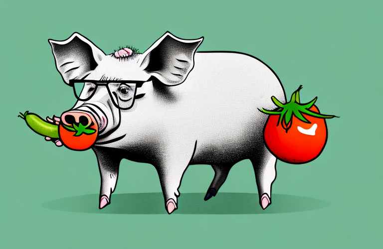 A pig eating a tomatillo