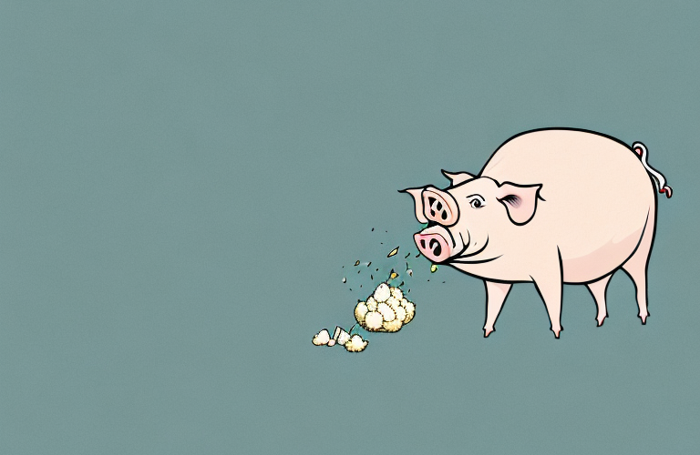 A pig eating cauliflower
