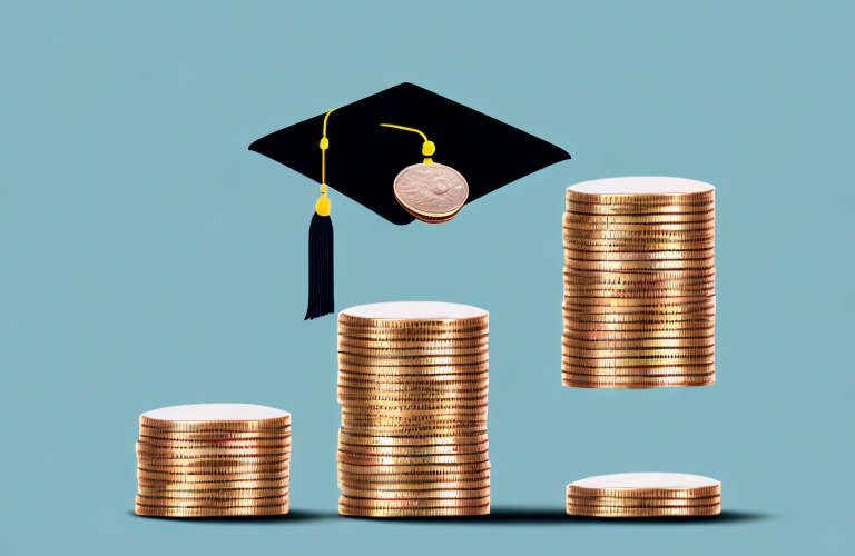 A stack of coins with a graduation cap on top