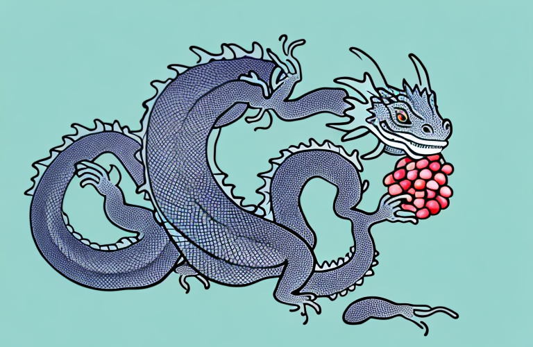 A chinese water dragon eating a grape