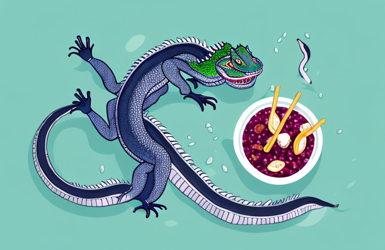 A chinese water dragon eating an acai berry