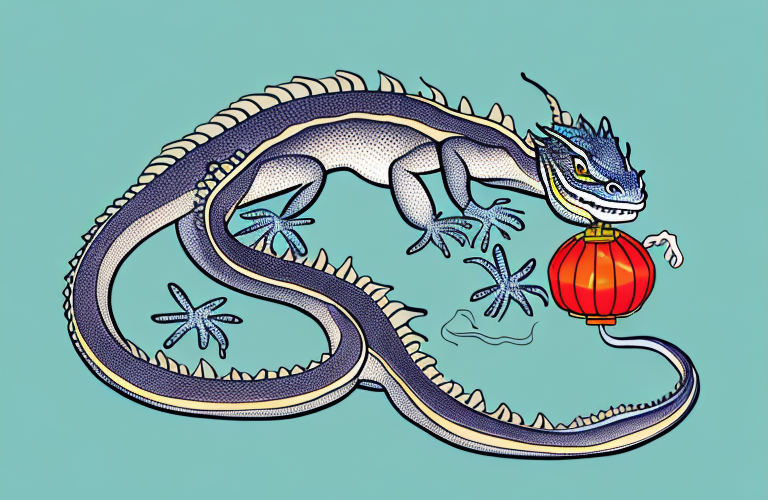 A chinese water dragon eating a prune