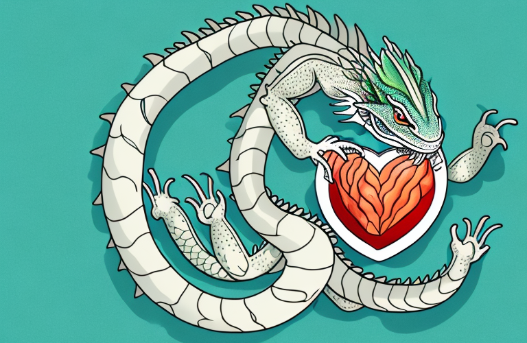 A chinese water dragon eating a heart of palm