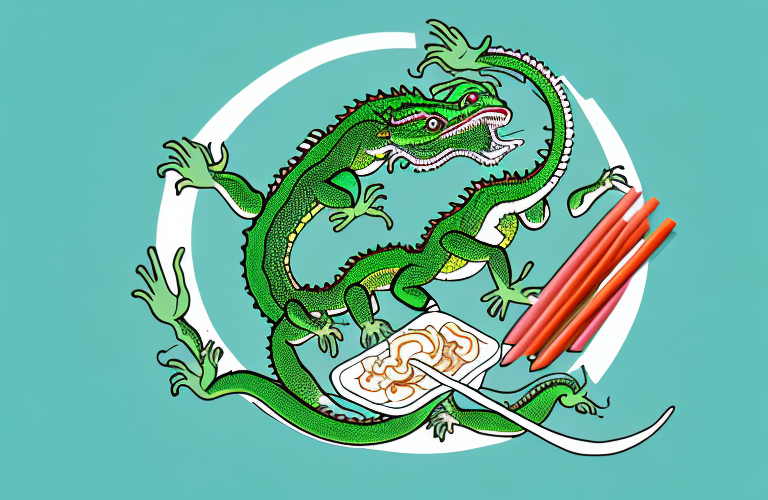 A chinese water dragon eating horseradish