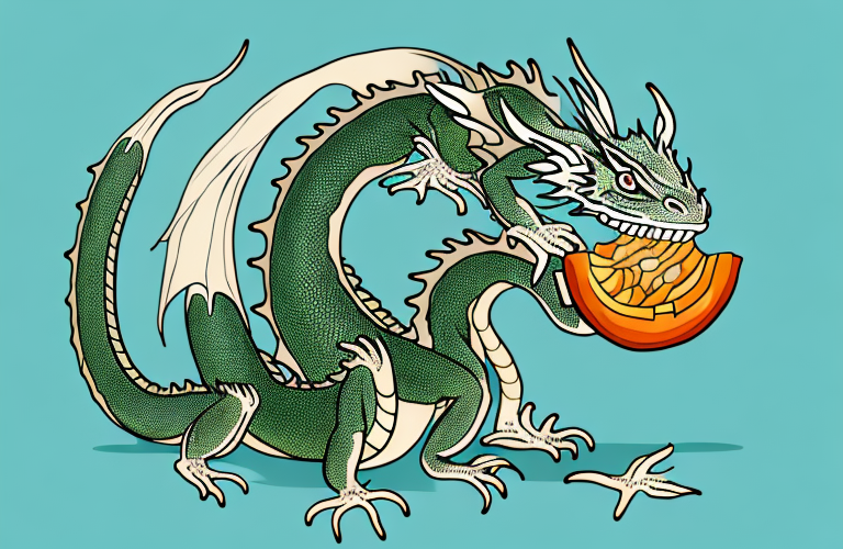 A chinese water dragon eating a yam