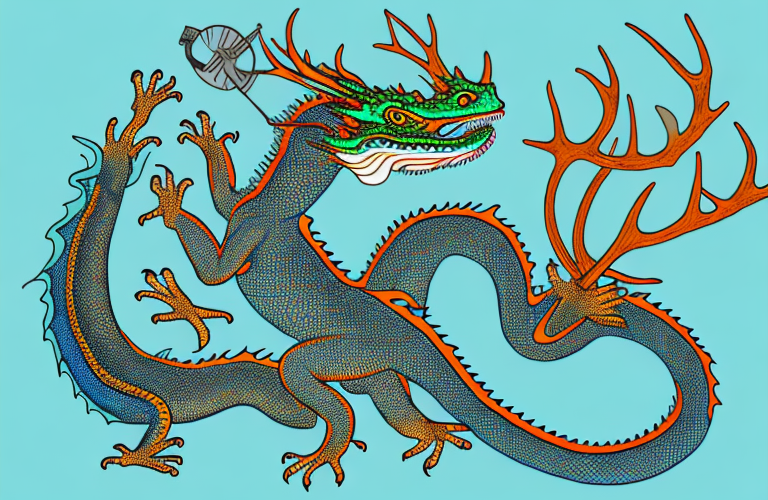 A chinese water dragon eating an elk